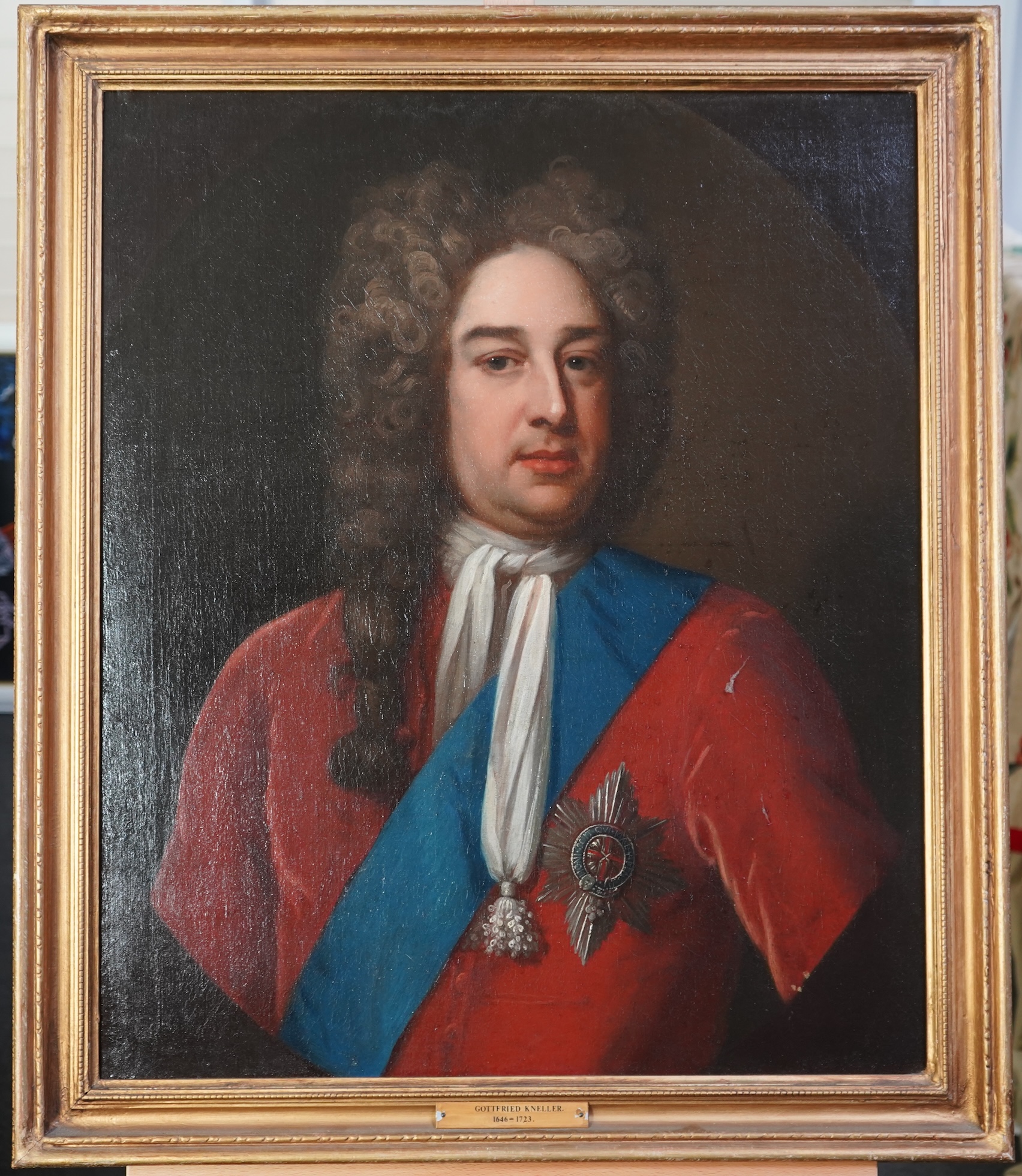After Sir Godfrey Kneller, 1646-1723, A portrait of King George I wearing the star and ribbon of the garter